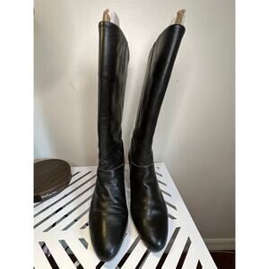Markon - Knee High Black Leather Boots - Size 9